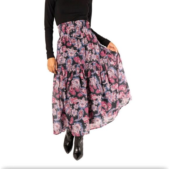Magali Pascal Patricia Maxi A-line Skirt in Pristine Paisley Tiered Women’s Sz S - Picture 1 of 12